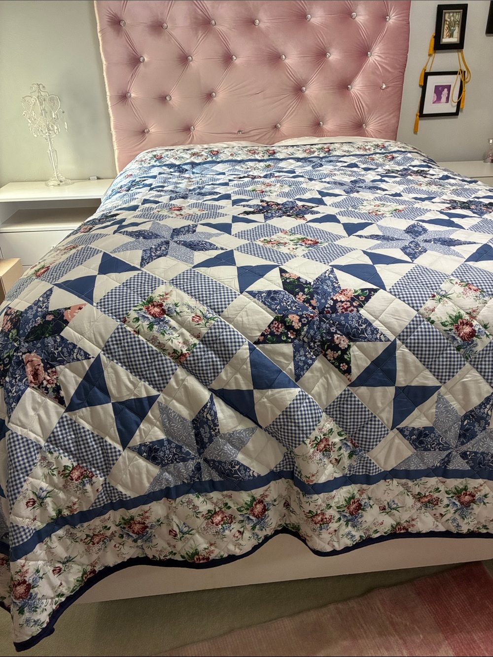 Mainstays Blue and Cream Floral Patchwork Quilt